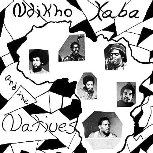 Black and white album cover featuring portraits of musicians and abstract shapes.