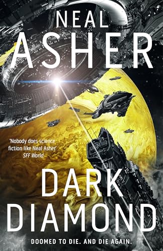 Book cover: space station orbiting a yellow planet, spaceships in conflict.