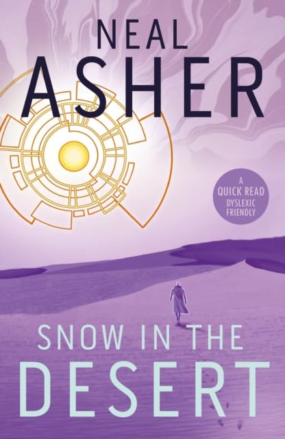 Book cover featuring a lone figure walking across a purple desert under a geometric sun.