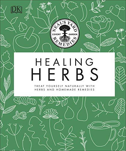 Book cover with green floral pattern, title “Healing Herbs” in white text.
