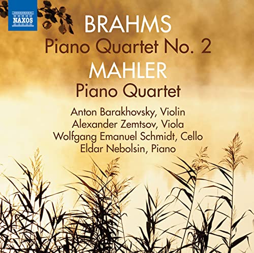 CD cover for Brahms and Mahler piano quartets, featuring golden grasses.