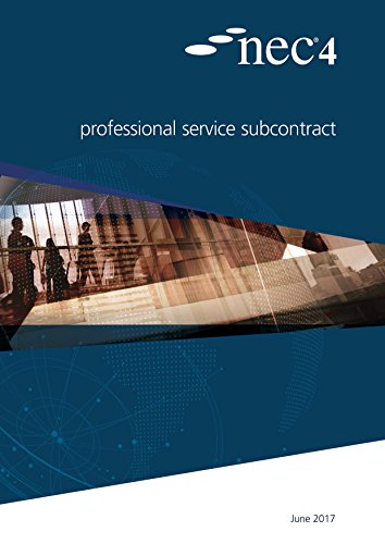 Blue cover with “NEC4 Professional Service Subcontract” title and building image.