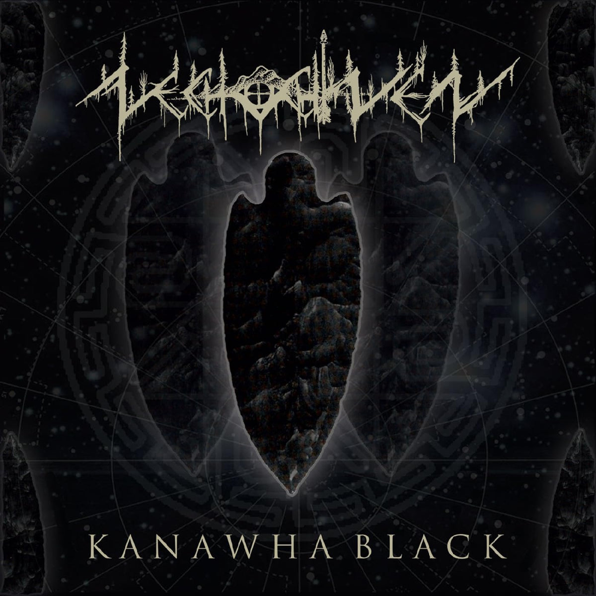 CD cover for Nechochwen’s “Kanawha Black” featuring a dark stone artifact.