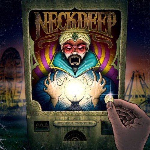 Album cover for Neck Deep’s “Wishful Thinking” featuring a genie and fairground.