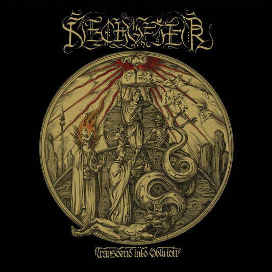 Necrofier CD cover: detailed, sepia-toned illustration of figures and a serpent.