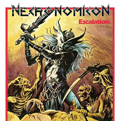 Necronomicon - Escalation" vinyl album cover with a demonic figure and skeletons.