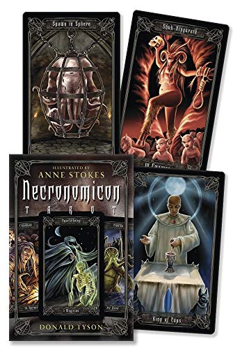 Dark fantasy tarot deck, "Necronomicon Tarot," with gothic imagery.