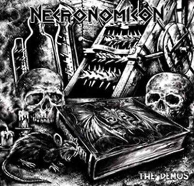 Dark album cover with skulls, a book, and occult imagery.