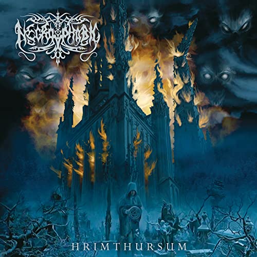 Album cover: burning cathedral, shadowy figures, and band name "Necrophobic.