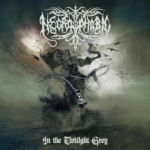 Dark album cover with skeletal figure, band logo, and bleak landscape.
