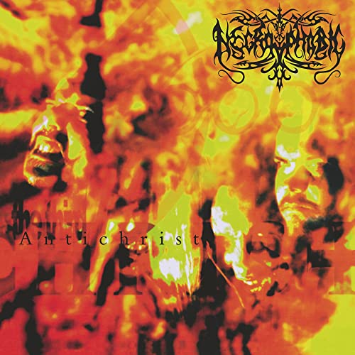 Album cover with fiery background, distorted faces, and band name "Necrophobic".