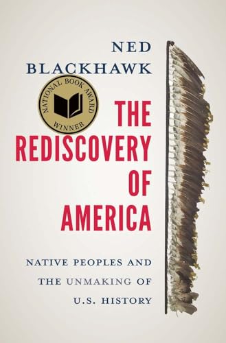 Book cover for The Rediscovery of America with a feather headdress graphic on right.