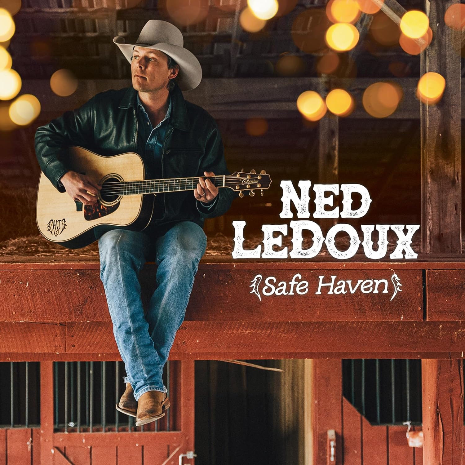 Ned Ledoux album cover: man with guitar, rustic barn background.