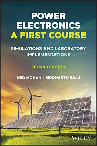 Textbook cover for "Power Electronics" with wind turbines and solar panels.
