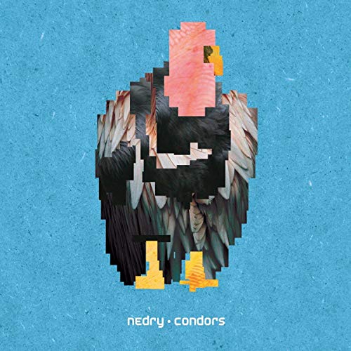 Pixelated condor head against a textured light blue background.