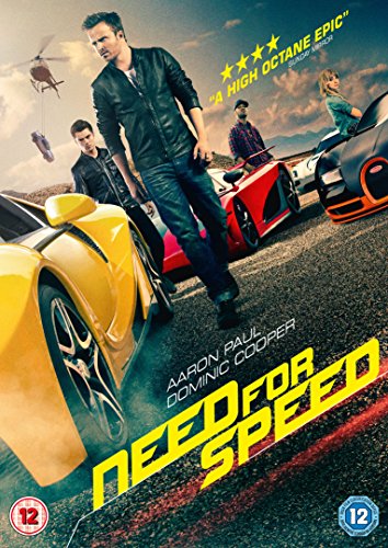 DVD cover for "Need For Speed" featuring cars and actors.