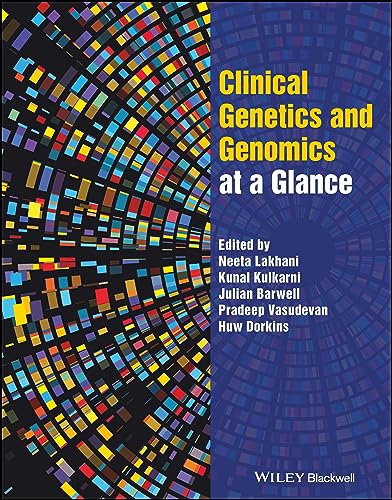 Book cover: "Clinical Genetics and Genomics at a Glance" with colorful DNA pattern.