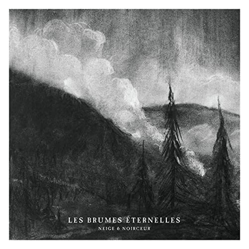 Black and white landscape with trees and swirling clouds, CD album cover.