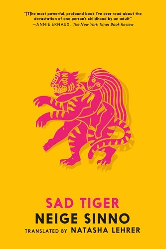 Book cover: pink tiger and human figure embracing on yellow background.