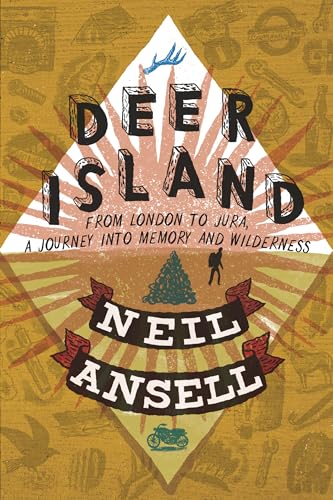 Book cover for Deer Island by Neil Ansell with stylized text and nature illustrations.
