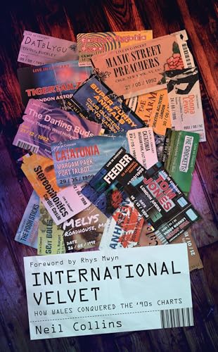 Book cover with concert tickets and band names, titled "International Velvet.