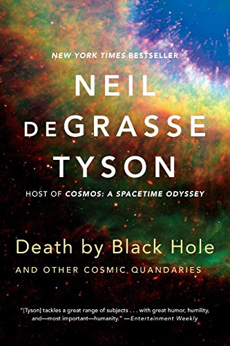 Book cover for Death by Black Hole by Neil deGrasse Tyson against colorful nebula.