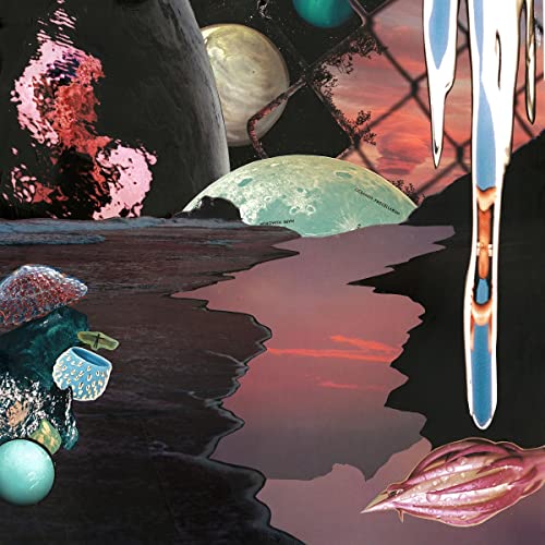 Abstract album art with spheres, flowing shapes, and pink and blue tones.