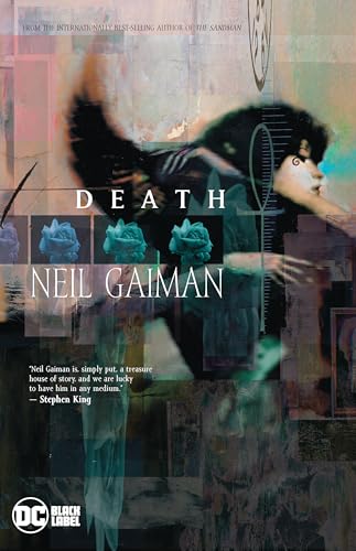 Book cover for "Death" by Neil Gaiman, featuring abstract art and text.
