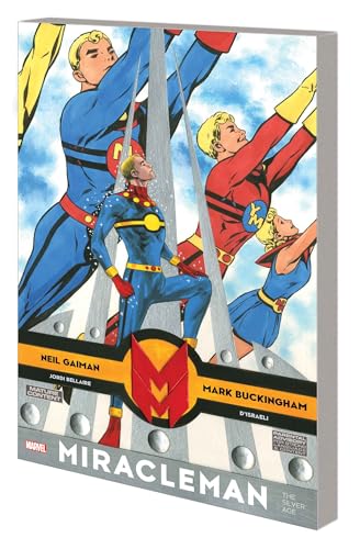Comic book cover featuring four superheroes in flight, with a large "M" logo.