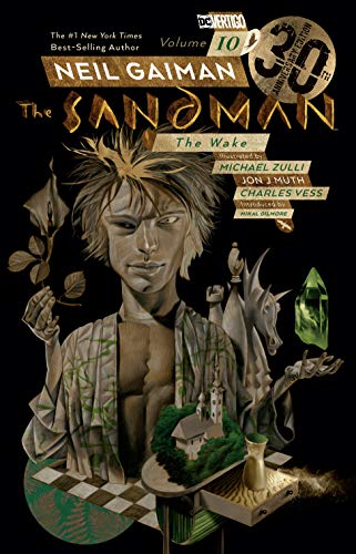 Cover of “Sandman Volume 10: The Wake” featuring a man with wild hair.