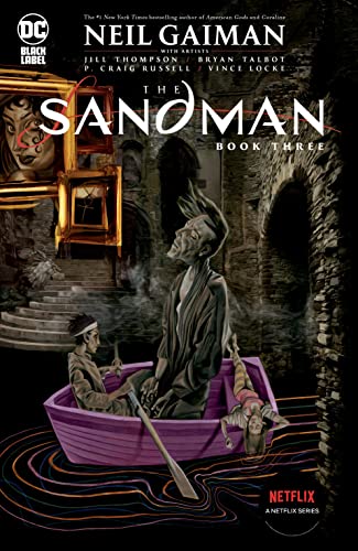 “The Sandman Book Three” cover with Dream, a boat, and gothic architecture.