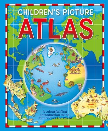 Book cover featuring a globe and world map with illustrations of landmarks and animals.