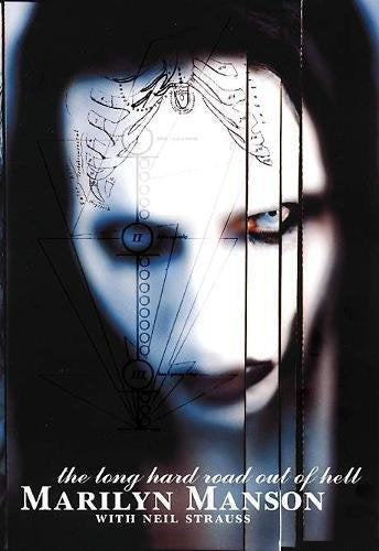 Book cover featuring a distorted portrait of Marilyn Manson with geometric lines.
