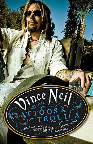 Vince Neil biography cover with portrait of musician holding a drink.