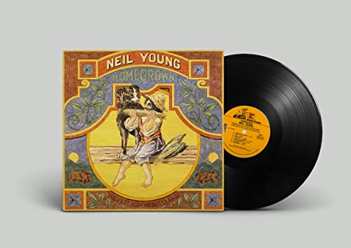 Neil Young’s “Homegrown” vinyl record with illustrated cover art.