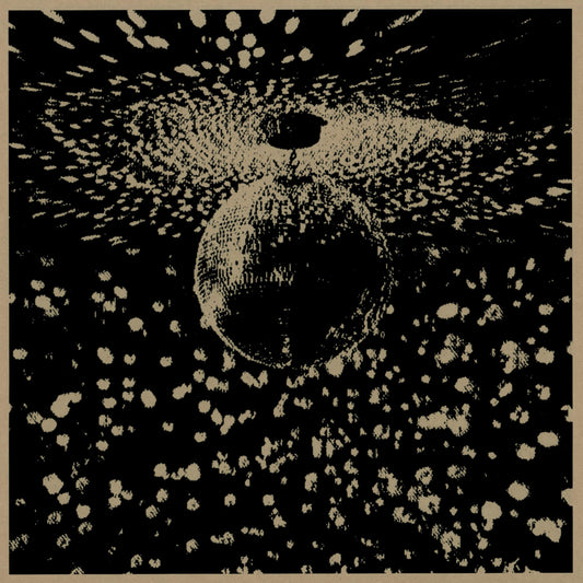 Sepia-toned abstract image of a disco ball with speckled background.