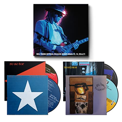 Neil Young CD box set featuring album covers and silver discs.