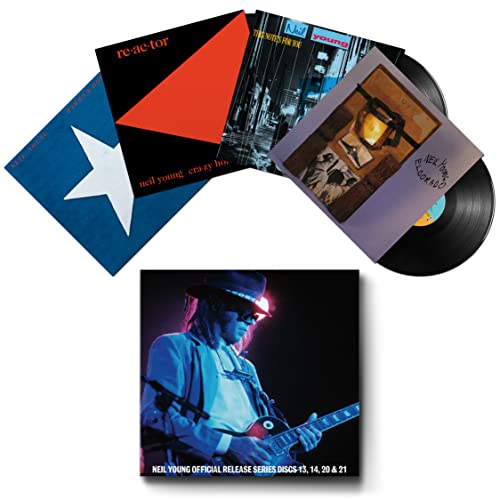 Neil Young vinyl record set with album covers and artist portrait.