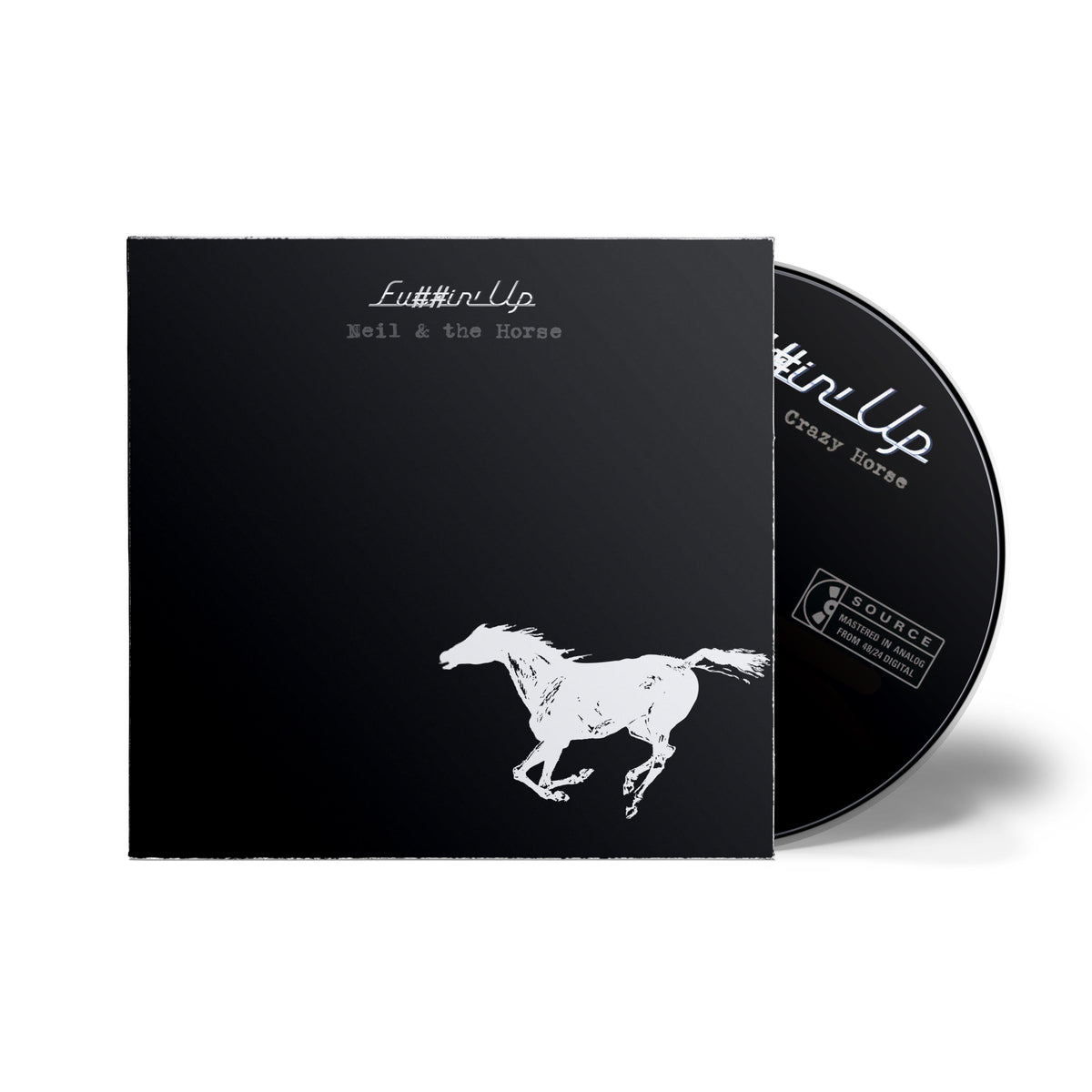 Black album cover with white text "Fu##in' Up" and a running horse.