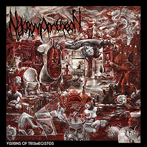 Dark, detailed album cover with anatomical figures and chaotic imagery.