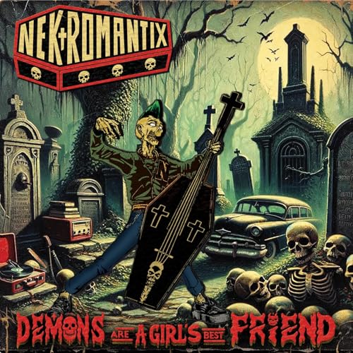 Nekromantix album cover: zombie playing upright bass in a graveyard.