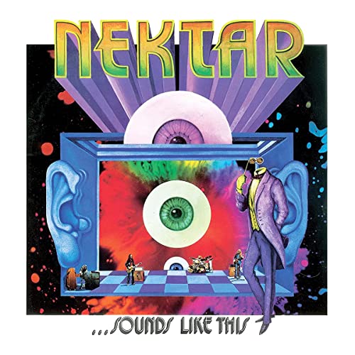 Surreal album art featuring a giant head with ears and eyes, plus a band.