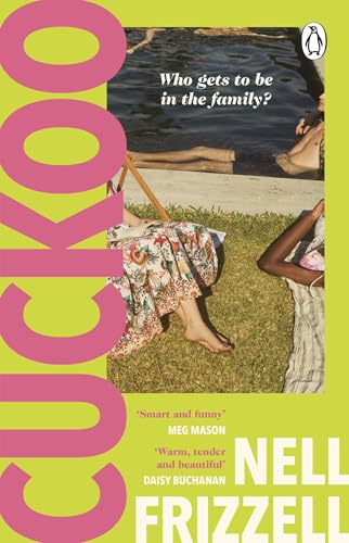 Book cover: "Cuckoo" with people relaxing by a pool on a lawn.