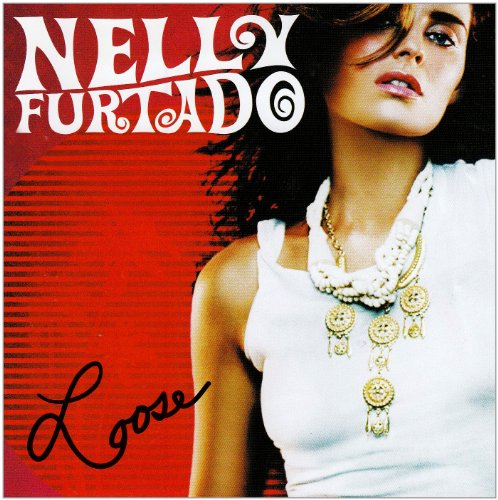 Nelly Furtado’s “Loose” CD cover with a portrait and red background.