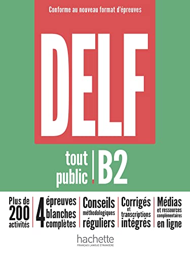 DELF B2 textbook cover, white text on red and green background.