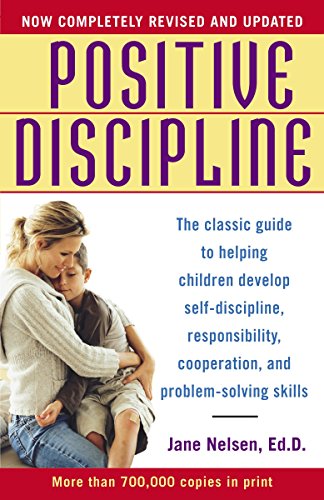 Book cover: "Positive Discipline" with a mother and child embracing.