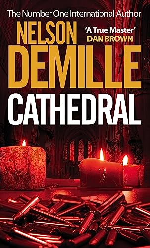 Book cover: "Cathedral" by Nelson DeMille, with candles and bullets.