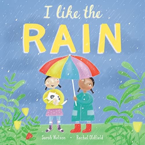 Book cover with illustrated raindrops and colorful weather elements.