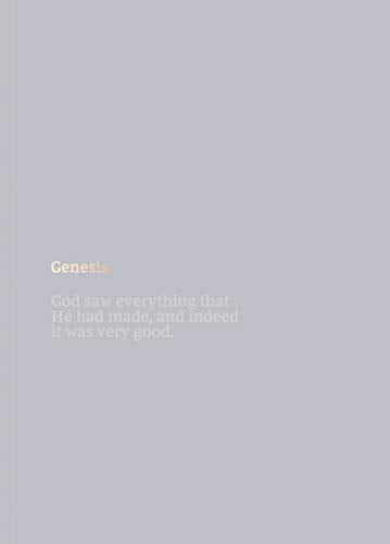 Gray Bible cover with gold text: "Genesis" and a quote from the book.