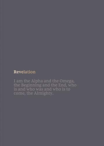 Dark gray Bible cover with gold text: "Revelation" and a scripture quote.